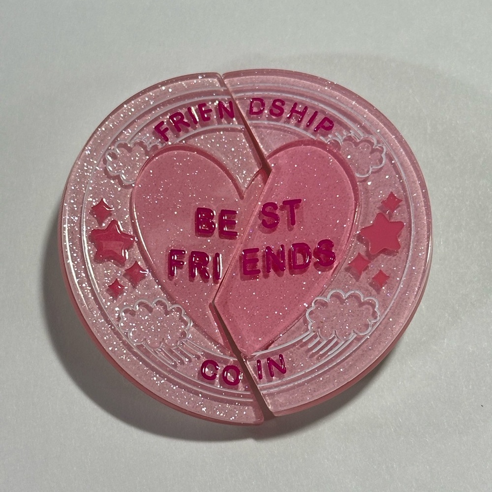 Lipstick & Chrome 'Best Friends' Split Friendship Coin Brooch Pin (Reglued)